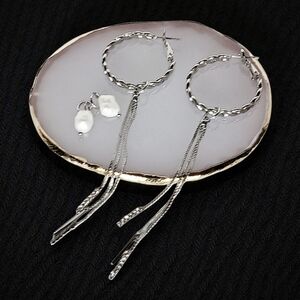 Chunky Silver Hoops Interchangable Charms Tassels Pearls Gothic Lolita Soft Girl